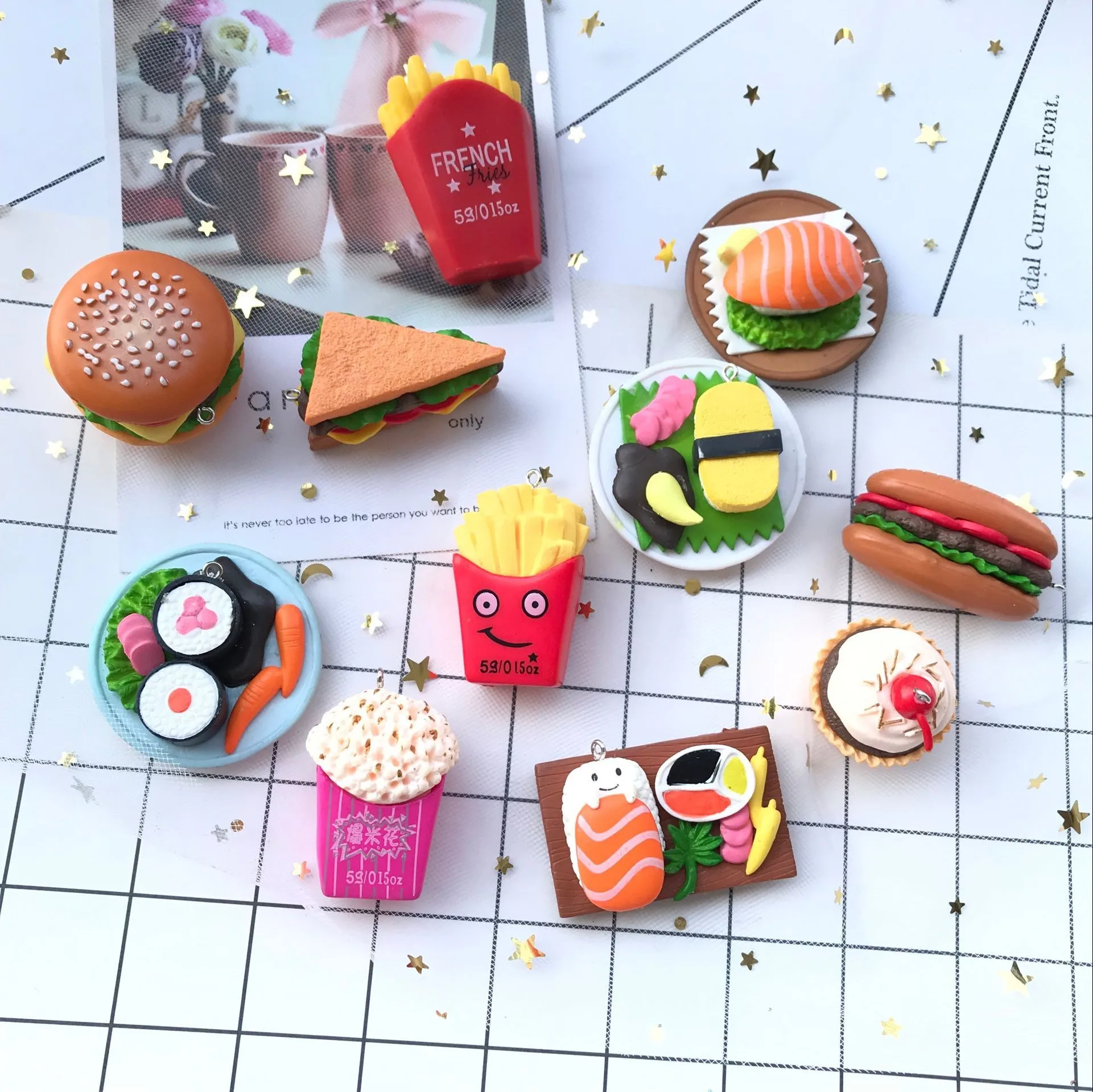 new simulation of food keychain charms Burger, fries, sushi sandwich DIY decoration
new simulation of food keychain charms Burger, fries, sushi sandwich DIY decoration