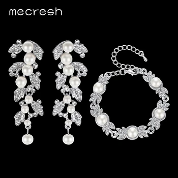 Mecresh Simulated Pearl Bracelet Earrings Sets Leaf Clear Crystal Bridal Wedding Jewelry Sets for Party Christmas EH604+MSL197
Mecresh Simulated Pearl Bracelet Earrings Sets Leaf Clear Crystal Bridal Wedding Jewelry Sets for Party Christmas EH604+MSL197