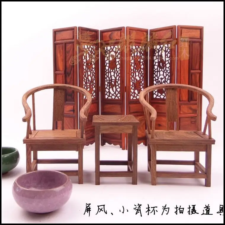 

Kylin rosewood crafts of Ming and Qing Dynasty classical furniture decoration model of small micro miniature wooden chairs three