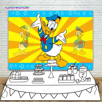 Cartoon World Kids Party Photography Donald Duck with Blue Cloth 7x5ft Yellow with Orange Stripes Blue Side with Stars Backdrops
Cartoon World Kids Party Photography Donald Duck with Blue Cloth 7x5ft Yellow with Orange Stripes Blue Side with Stars Backdrops