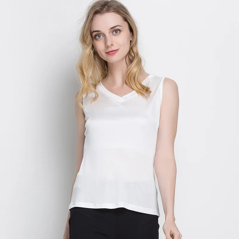Summer Women 100% Real Silk Tank Tops Casual Knitted Shirts Comfortable Breathable Loose V-neck T-shirts 1046
Summer Women 100% Real Silk Tank Tops Casual Knitted Shirts Comfortable Breathable Loose V-neck T-shirts 1046