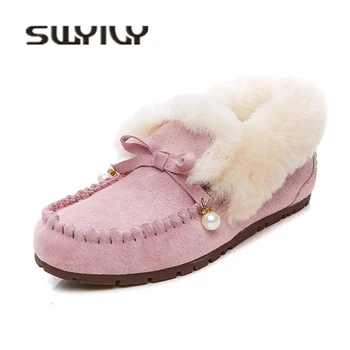 SWYIVY Woman Winter Warm Fur Flat Snow Boots 2018 Bow Genuine Leather Female Slip On Casual Shoes Comfortable Wool Fur Snowboots
SWYIVY Woman Winter Warm Fur Flat Snow Boots 2018 Bow Genuine Leather Female Slip On Casual Shoes Comfortable Wool Fur Snowboots
