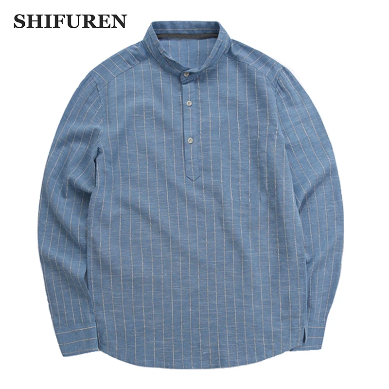 SHIFUREN Men's Striped Cotton Linen Shirts Long Sleeve Mandarin Collar Tops Retro Chinese Style Causal Male Dress Shirts
SHIFUREN Men's Striped Cotton Linen Shirts Long Sleeve Mandarin Collar Tops Retro Chinese Style Causal Male Dress Shirts