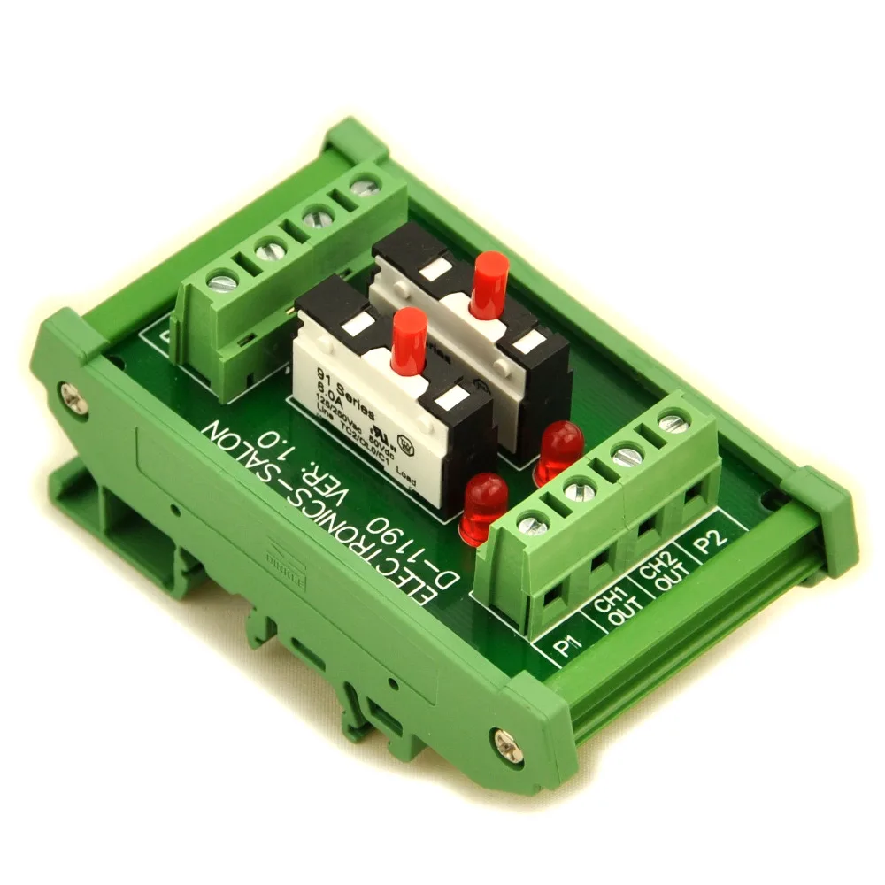DIN Rail Mount 2 Channel Thermal Circuit Breaker Module.
DIN Rail Mount 2 Channel Thermal Circuit Breaker Module.