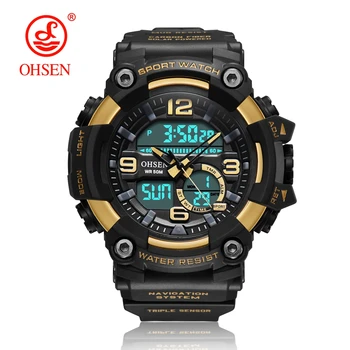NEW OHSEN Digital Military Sports Watches Men Alarm 50M Waterproof LED Light Shock Gold Fashion Wristwatches Relogio Masculino
NEW OHSEN Digital Military Sports Watches Men Alarm 50M Waterproof LED Light Shock Gold Fashion Wristwatches Relogio Masculino