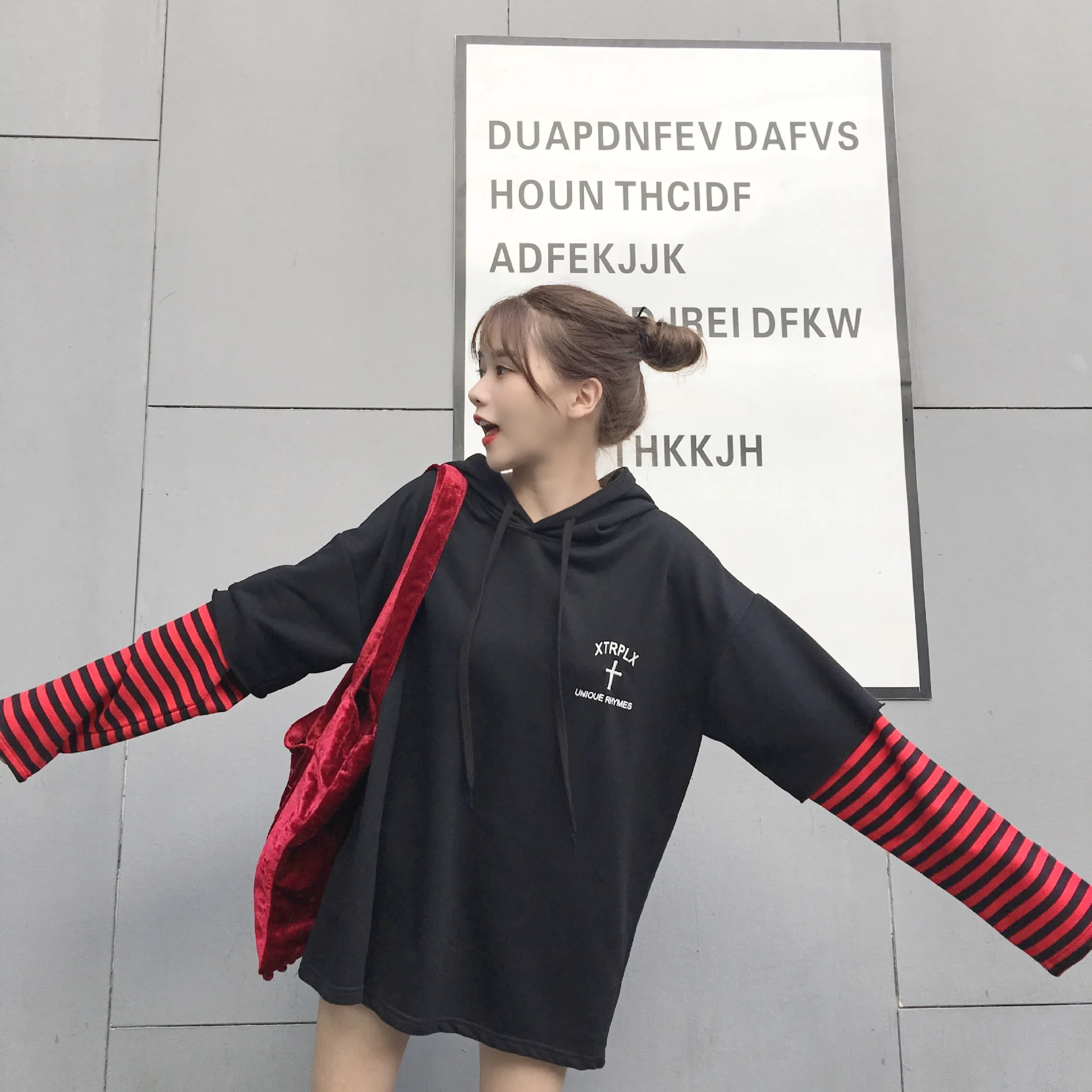 2019 Харадзюку Ulzzang BF имитация двух частей головы сшитая толстовка осень/зима