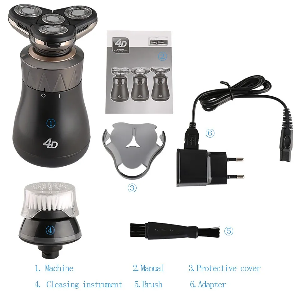 Kemei KM-8863 2 in 1 Washable Rechargeable Electric Shaver 4d Floating Rotary Shaver 4 Electric Shaver Head For Men Face Care