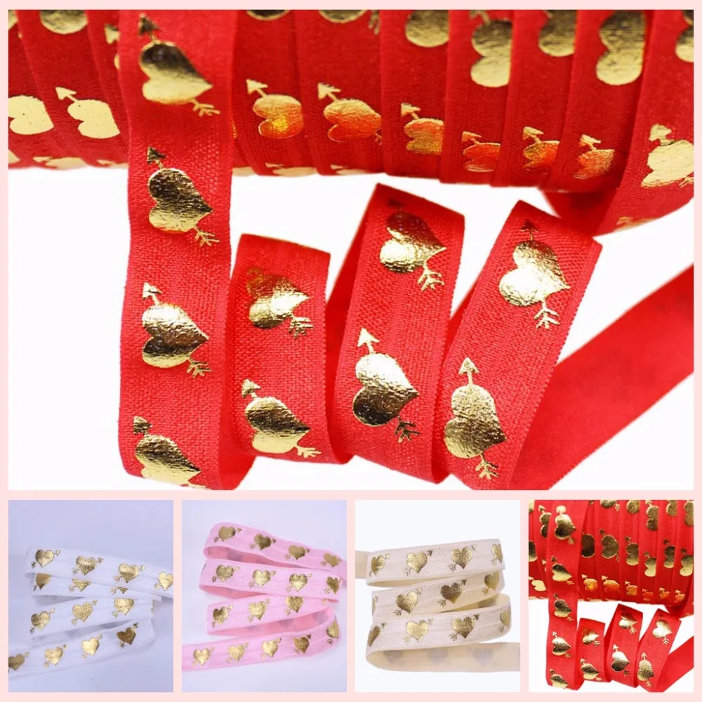 4 colors Valentine 5/8" gold foil an arrow through a heart Foe fold over elastic for accessaries for Saint Valentine's Day
4 colors Valentine 5/8" gold foil an arrow through a heart Foe fold over elastic for accessaries for Saint Valentine's Day