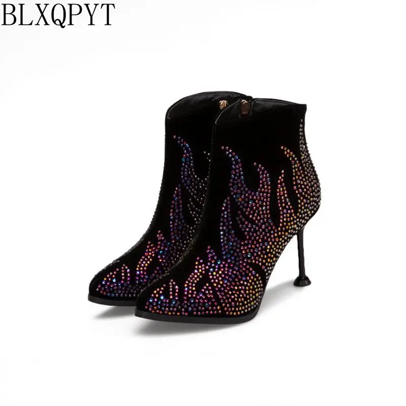 

BLXQPYT New Big &small size 31-50 ankle boots Sexy high heels pointed toe Autumn Winter quality pumps wedding shoes woman T059