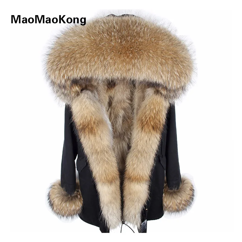 

MAOMAOKONG fur coat parkas winter jacket women parka big Large real raccoon fur collar natural fox fur liner long outerwear