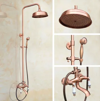 Antique Red Copper Brass Dual Ceramic Handles Bathroom 8" Round Rain Shower Head Faucet Set Tub Mixer Tap Wall Mounted mrg541
Antique Red Copper Brass Dual Ceramic Handles Bathroom 8" Round Rain Shower Head Faucet Set Tub Mixer Tap Wall Mounted mrg541