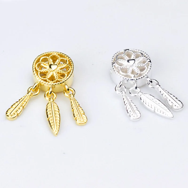 

100% 925 Sterling Silver Fashion Dream-catcher Tassel Charms Gold Color Fancy Ornament Pendants DIY Necklace Jewelry Making