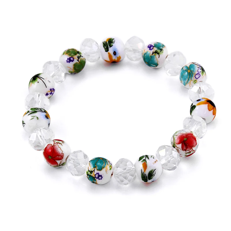 Trendy 10mm Multiple Section Clear Glass Colorful Flower Printing Ceramicl Beads Bracelets For Men Women Elastic Beaded Bangle
Trendy 10mm Multiple Section Clear Glass Colorful Flower Printing Ceramicl Beads Bracelets For Men Women Elastic Beaded Bangle