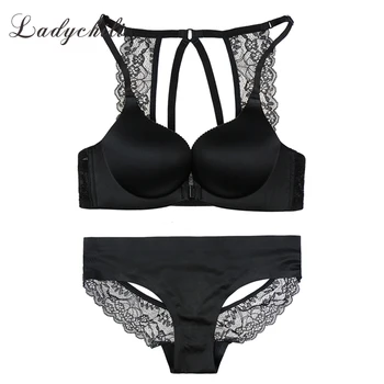 Ladychili Women Intimates Black Seamless Bra and Panties Set Sexy Deep V Front Closure Bra lingerie set Back Lace Strap Kit N302
Ladychili Women Intimates Black Seamless Bra and Panties Set Sexy Deep V Front Closure Bra lingerie set Back Lace Strap Kit N302