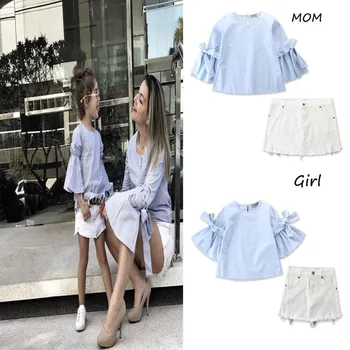 Family Matching Clothes Ruffles Sleeve Round Neck Denim Shirts + Shorts Pants Mommy and Me Clothes Family Look Mum Girls Dress
Family Matching Clothes Ruffles Sleeve Round Neck Denim Shirts + Shorts Pants Mommy and Me Clothes Family Look Mum Girls Dress