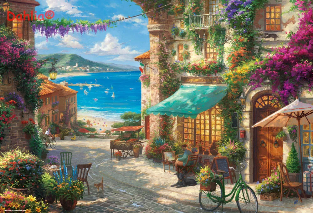 

Romantic seaside town scenery Handmade Needlework Embroidery DIY DMC Cross Stitch Kits Crafts 14CT Unprinted Home decor wall Art