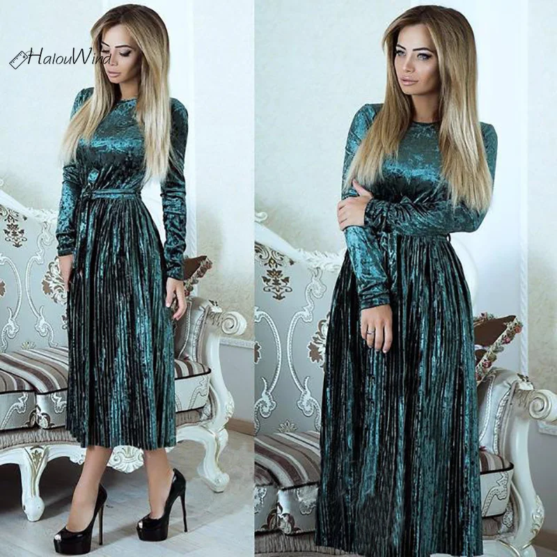 Women's Vintage Velvet Round Neck Midi Dress Long Sleeve Winter Autumn Party Evening Office Dress Vestidos Robe Christmas Dress
Women's Vintage Velvet Round Neck Midi Dress Long Sleeve Winter Autumn Party Evening Office Dress Vestidos Robe Christmas Dress