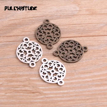 

16PCS 18*24mm New Product Two Color Openwork Flowers Charms Plant Connector Jewelry Metal Alloy Jewelry Marking