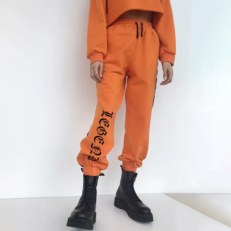 Женские брюки карго оранжевого цвета уличные Джоггеры в стиле хип хоп с