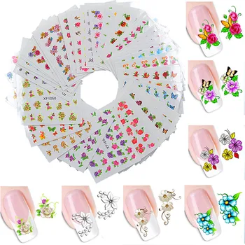

WUF 60 Sheets Flower Water Tranfer Sticker Nails Beauty Wraps Foil Polish Decals Temporary Tattoos Watermark