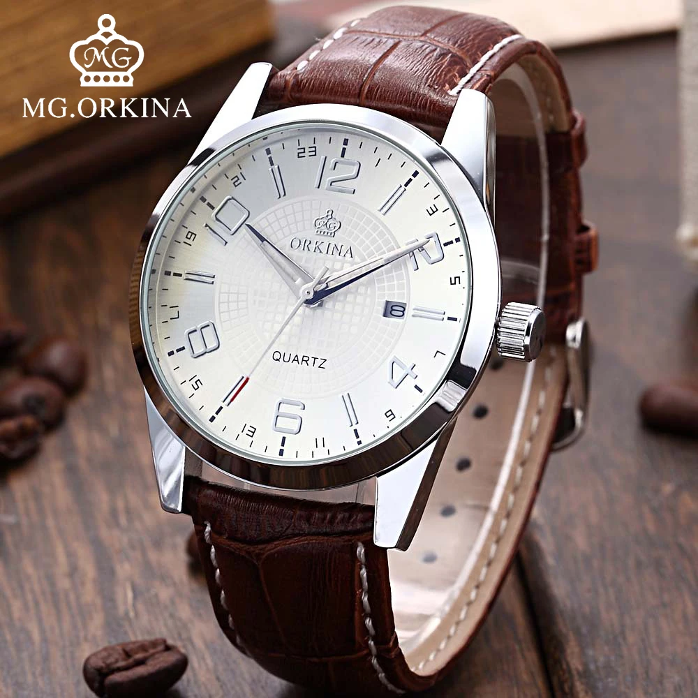 Business Silver Japan Quartz Movement Mens Watch Mg.Orkina Fashion Casual Wrist Watches Men Auto Date Genuine Leather Clock Man
Business Silver Japan Quartz Movement Mens Watch Mg.Orkina Fashion Casual Wrist Watches Men Auto Date Genuine Leather Clock Man
