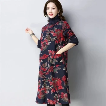 Women Autumn Winter Cotton Linen Turtleneck Long Dress 2018 New Female Floral Print Vintage Dress Ladies Thick Casual Dress F496
Women Autumn Winter Cotton Linen Turtleneck Long Dress 2018 New Female Floral Print Vintage Dress Ladies Thick Casual Dress F496