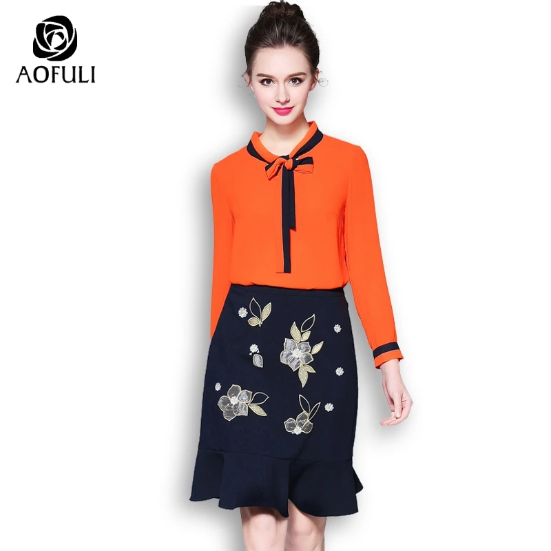 size L/2XL/3XL Flowers Embroidered Skirt Suit Plus Size Women Set Orange Blouse Twinset Blue Mermaid Skirt Outfit AOFULI 9045
size L/2XL/3XL Flowers Embroidered Skirt Suit Plus Size Women Set Orange Blouse Twinset Blue Mermaid Skirt Outfit AOFULI 9045