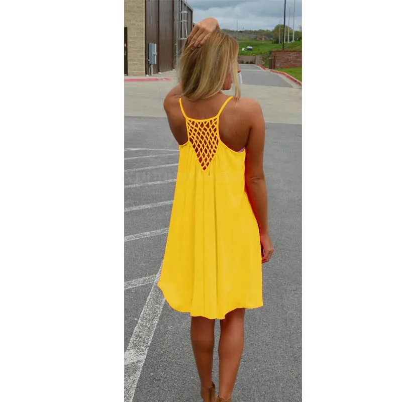 Vestidos 2017 New Spaghetti Strap Beach Dress Sleeveless Fluorescence summer dress Chiffon Casual Loose female Short Dress 13