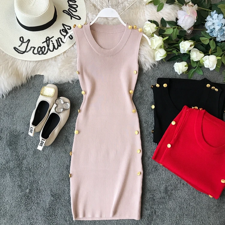 Women New Sexy Casual Dress Sleeveless Single Breasted Knitting Vest Night Club Package Hip Vestidos G923
Women New Sexy Casual Dress Sleeveless Single Breasted Knitting Vest Night Club Package Hip Vestidos G923