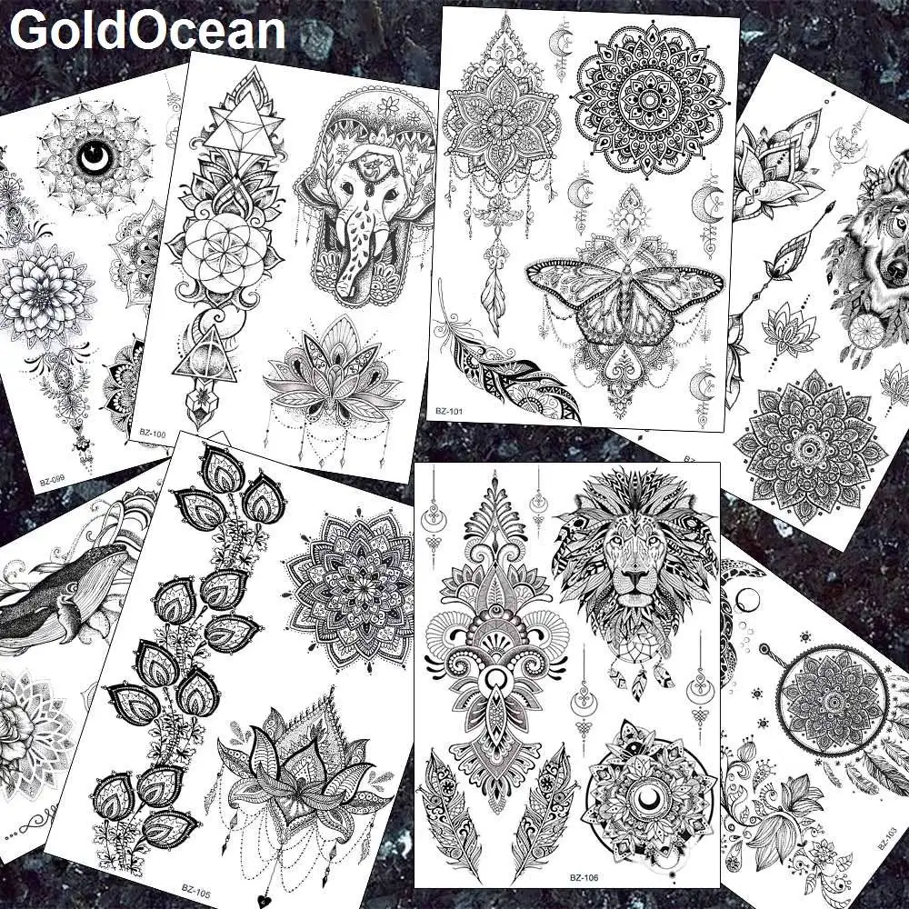 Realistic Henna Mandala Flower Lace Tattoos Temporary Women Moth Genasha Chains Tattoo Stickers Body Arm Chest Fake Black Tattos
Realistic Henna Mandala Flower Lace Tattoos Temporary Women Moth Genasha Chains Tattoo Stickers Body Arm Chest Fake Black Tattos