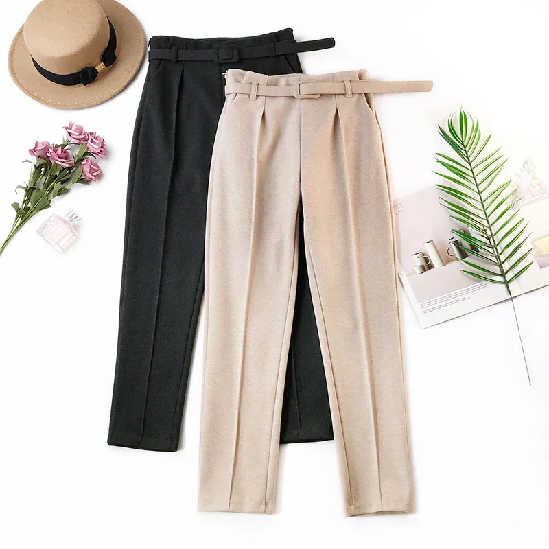 Фото Wasteheart Autumn Khaki Winter Gray Pleuche Pants Skinny Ankle-Length Casual Women Harem Plus Size Scratched | Женская одежда