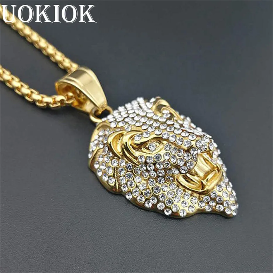 Hip Hop Iced Out Lion Head Pendant Necklace Male Gold Color Stainless Steel Animal Necklaces Bling Jewelry U1207
Hip Hop Iced Out Lion Head Pendant Necklace Male Gold Color Stainless Steel Animal Necklaces Bling Jewelry U1207