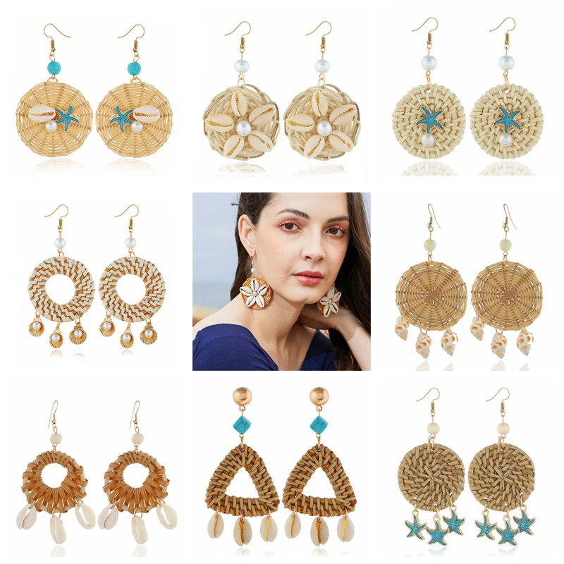 New Bohemian Shell Flower Drop Earring Woven Bamboo Rattan Wicker Straw Big Round Circle Earrings Pearl Conch Handmade Jewelry
New Bohemian Shell Flower Drop Earring Woven Bamboo Rattan Wicker Straw Big Round Circle Earrings Pearl Conch Handmade Jewelry