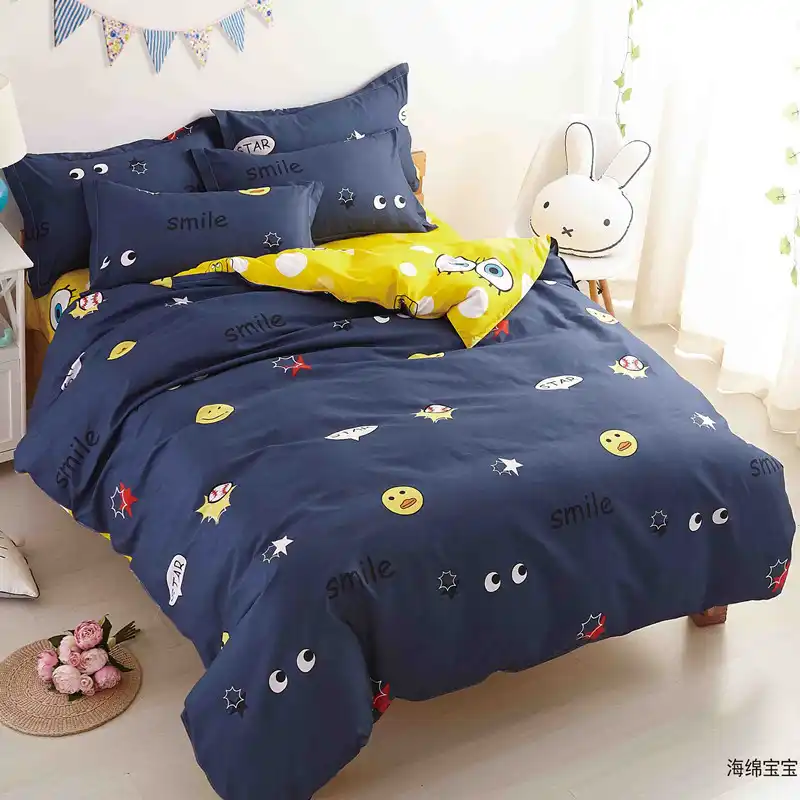 Nordic Minimalist Cartoon Spongebob Bedding Set Geometric Grid 4