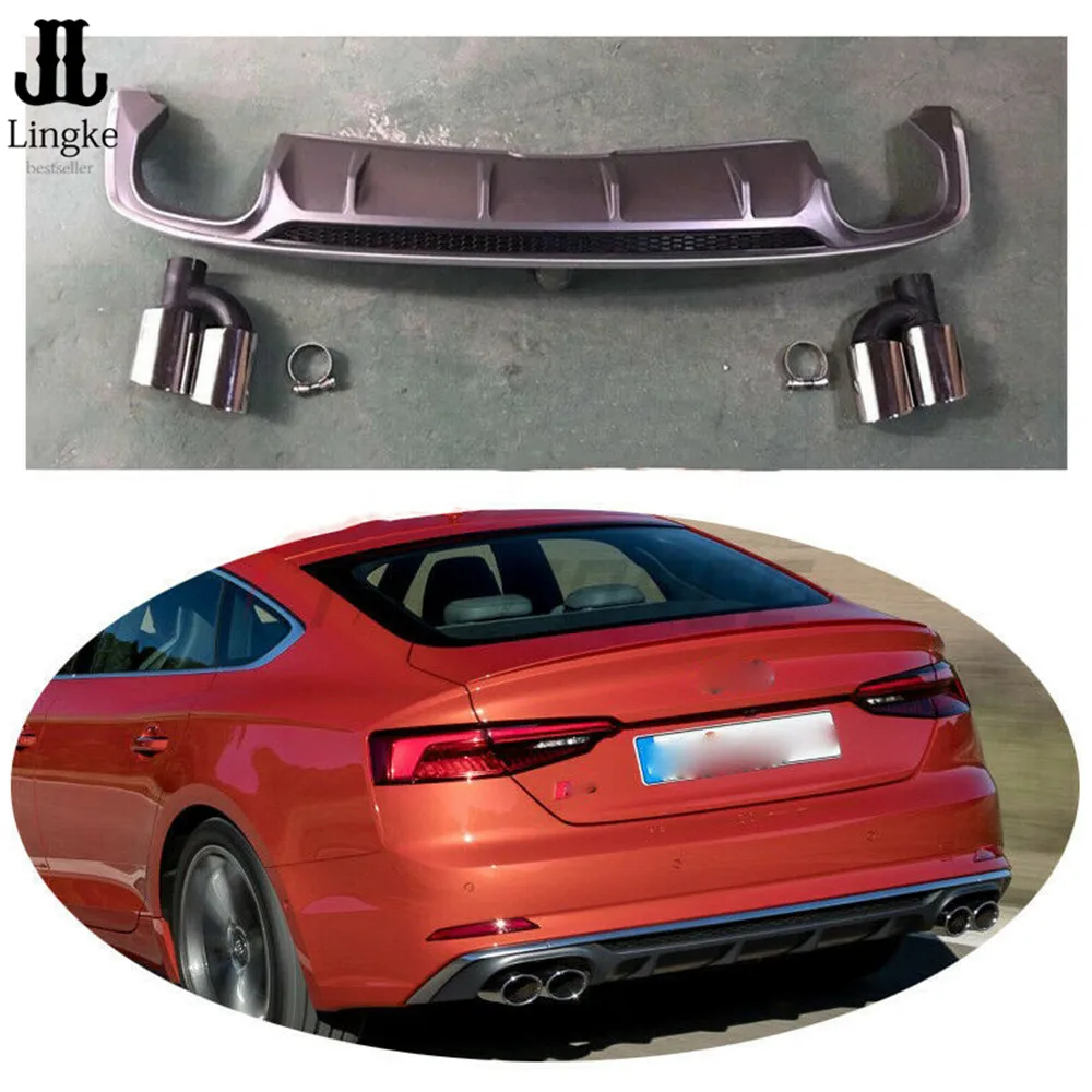 NEW ABS 4 Outlet ABS Rear Bumper Diffuser with Exhaust Tips For Audi A5 S5 2 / 4-door 2017 2018 2019
NEW ABS 4 Outlet ABS Rear Bumper Diffuser with Exhaust Tips For Audi A5 S5 2 / 4-door 2017 2018 2019