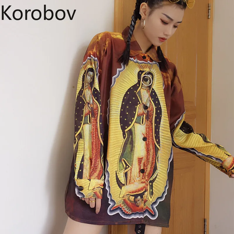 Korobov Vintage New Arrival Cartoon Character Print Women Blouse Harajuku Long Sleeve Turn-down Collar Shirts Blusas 77836
Korobov Vintage New Arrival Cartoon Character Print Women Blouse Harajuku Long Sleeve Turn-down Collar Shirts Blusas 77836