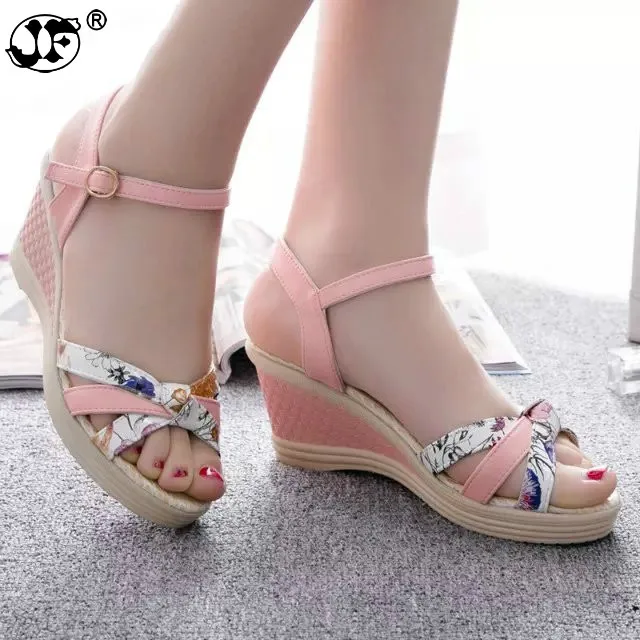 Women Ankle Strap Wedge Sandals 2018 Summer Canvas Platform Wedges Fashion Lace up Women Platform Sandals Size 35-41 fty89