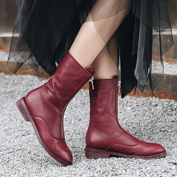 WETKISS Genuine Leather Boots Women Low Heels Thick Boot Round Toe Zip Shoes Female Winter Mid Calf Shoes Ladies 2019 New Black
WETKISS Genuine Leather Boots Women Low Heels Thick Boot Round Toe Zip Shoes Female Winter Mid Calf Shoes Ladies 2019 New Black
