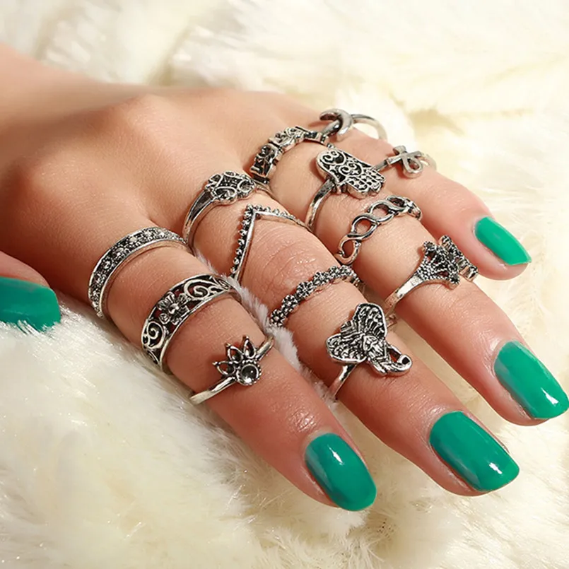 New Retro Punk Elephant Ring Set Vintage Antique Silver Fatima Hand Midi Rings for Women 13PCS/Set Bohemia Jewelry YWYG4096
New Retro Punk Elephant Ring Set Vintage Antique Silver Fatima Hand Midi Rings for Women 13PCS/Set Bohemia Jewelry YWYG4096