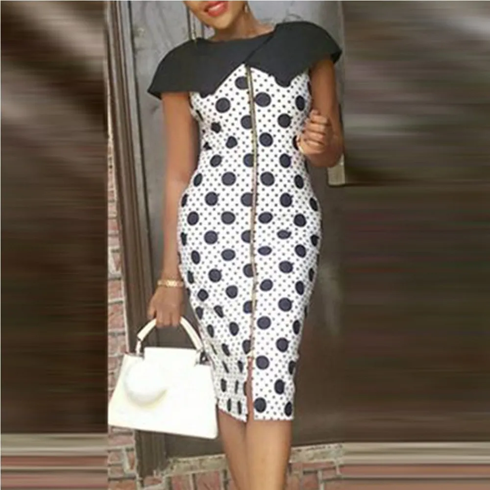 Women Elegant Peter Pan Collar Polka Dot Dress 2019 Summer Sleeveless Zipper Midi Bodycon Dress Casual Empire Office Dresses 
Women Elegant Peter Pan Collar Polka Dot Dress 2019 Summer Sleeveless Zipper Midi Bodycon Dress Casual Empire Office Dresses