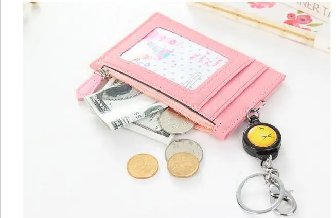 Multifunction Credit Card Holders Coin Business Id With Retractable Key Ring