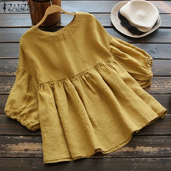 Plus Size Summer Blouse Women Pleated Shirt 2020 Vintage Linen Blusas O-neck Lantern Sleeve Ruffle Top Work Casual Tunic Tops
Plus Size Summer Blouse Women Pleated Shirt 2020 Vintage Linen Blusas O-neck Lantern Sleeve Ruffle Top Work Casual Tunic Tops