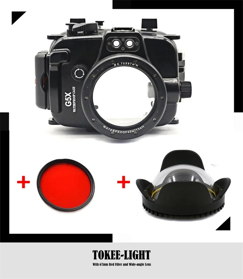 Waterproof Underwater Housing Diving Case for Canon G15 G16 G5X G7X G9X Camera +With 67mm Red filter + Wide Angel Dome lens
Waterproof Underwater Housing Diving Case for Canon G15 G16 G5X G7X G9X Camera +With 67mm Red filter + Wide Angel Dome lens