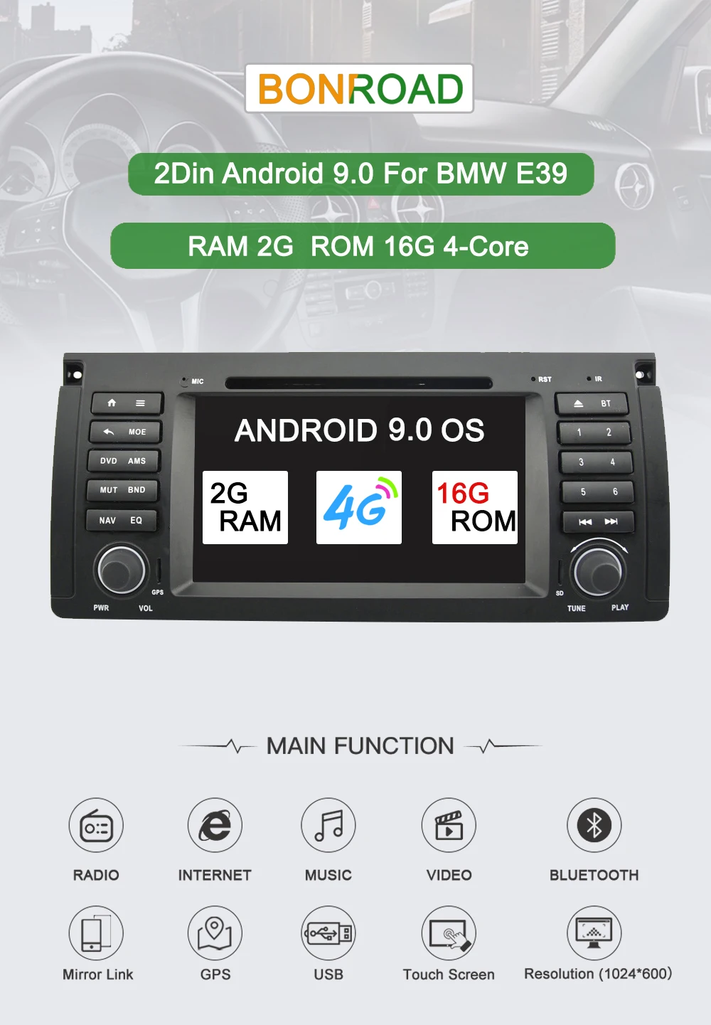 Excellent Bonroad Android 9.0 Car Multimedia Player For BMW E39/X5/E53 Car Radio GPS Stereo System GPS Navigation with wifi 4GLTE ROM 16G 0 Excellent Bonroad Android 9.0 Car Multimedia Player For BMW E39/X5/E53 Car Radio GPS Stereo System GPS Navigation with wifi 4GLTE ROM 16G 0