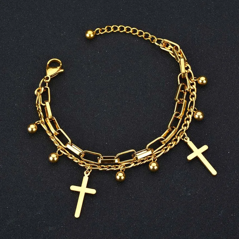 2019 New Double Stainless Steel Cross Bracelet For Women Gold Color Bracelet Bangles Cross Pendant Female Religious Jewelry Gift
2019 New Double Stainless Steel Cross Bracelet For Women Gold Color Bracelet Bangles Cross Pendant Female Religious Jewelry Gift