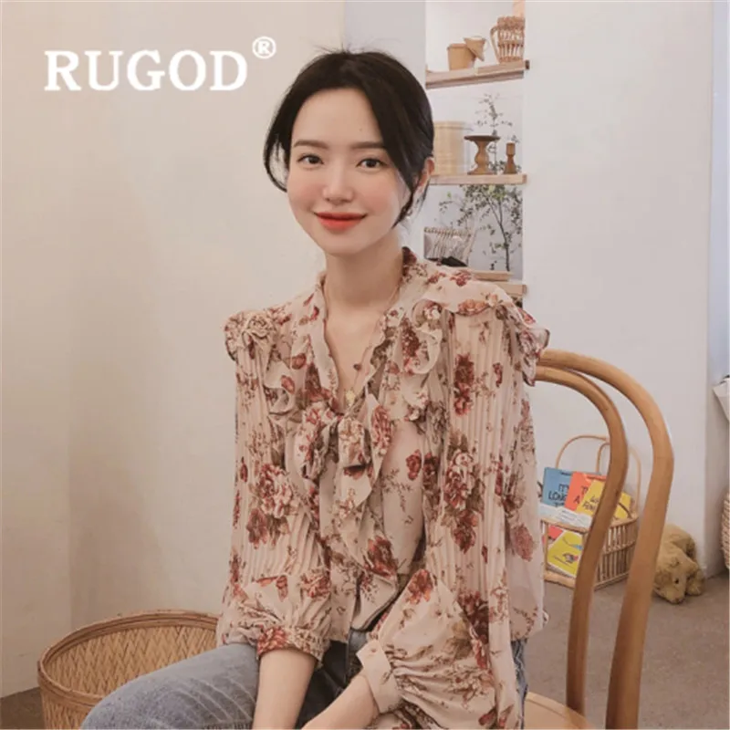 Женская блузка с рукавами-фонариками RUGOD Повседневная Блузка цветочным принтом и