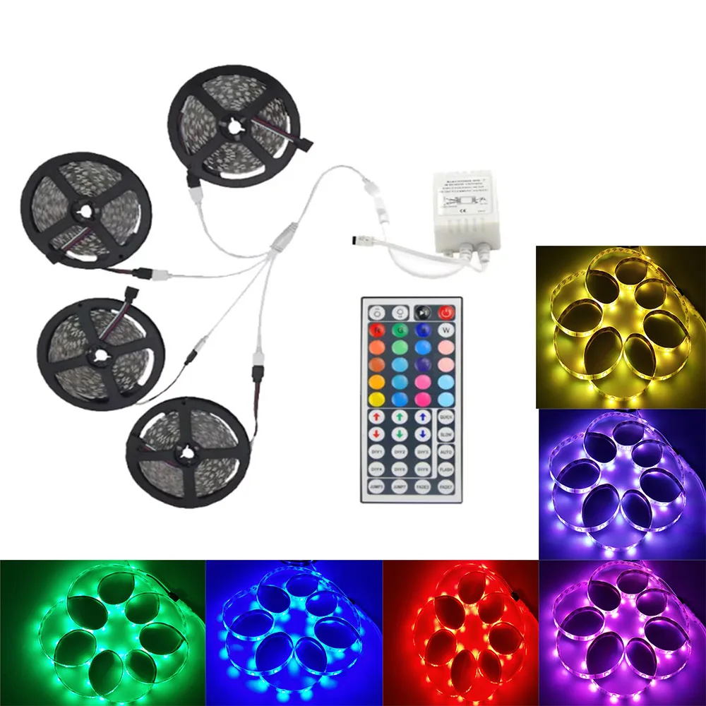 4 x5M 5050 RGB 600-LED Strip Tape String Lights Non Waterproof DC 12V with 44 Key IR Remote Controller Kit
4 x5M 5050 RGB 600-LED Strip Tape String Lights Non Waterproof DC 12V with 44 Key IR Remote Controller Kit