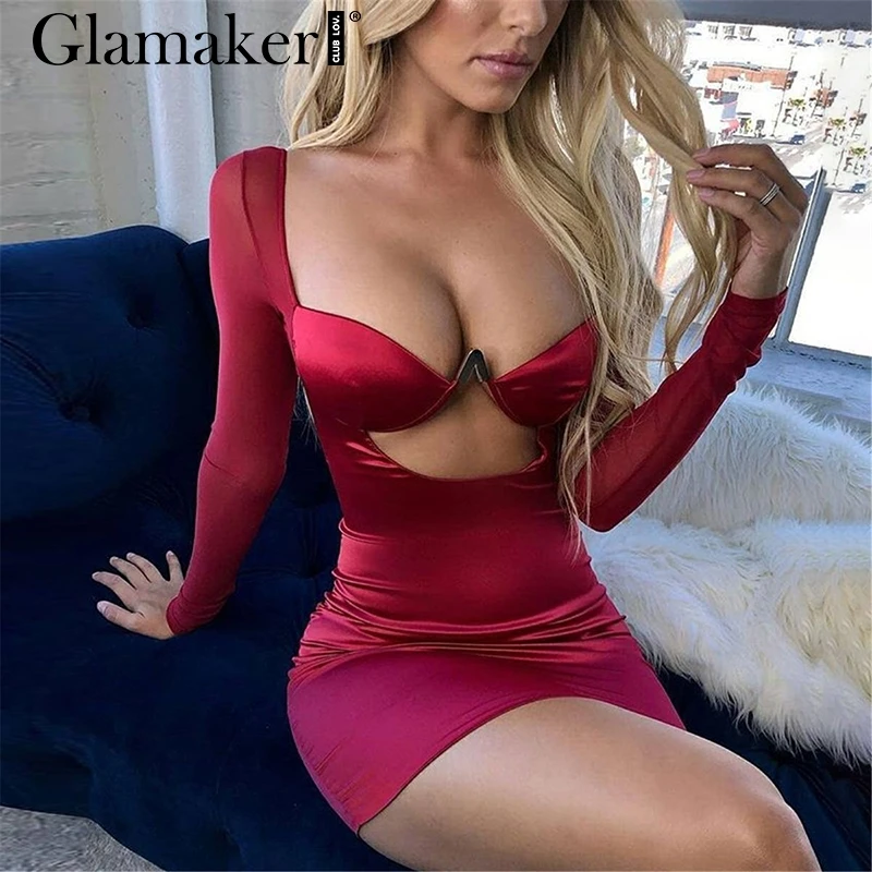 Glamaker Sexy v neck push up bodycon dress Women patchwork long sleeve hollow out summer mini Dress elegant party club dress new
Glamaker Sexy v neck push up bodycon dress Women patchwork long sleeve hollow out summer mini Dress elegant party club dress new