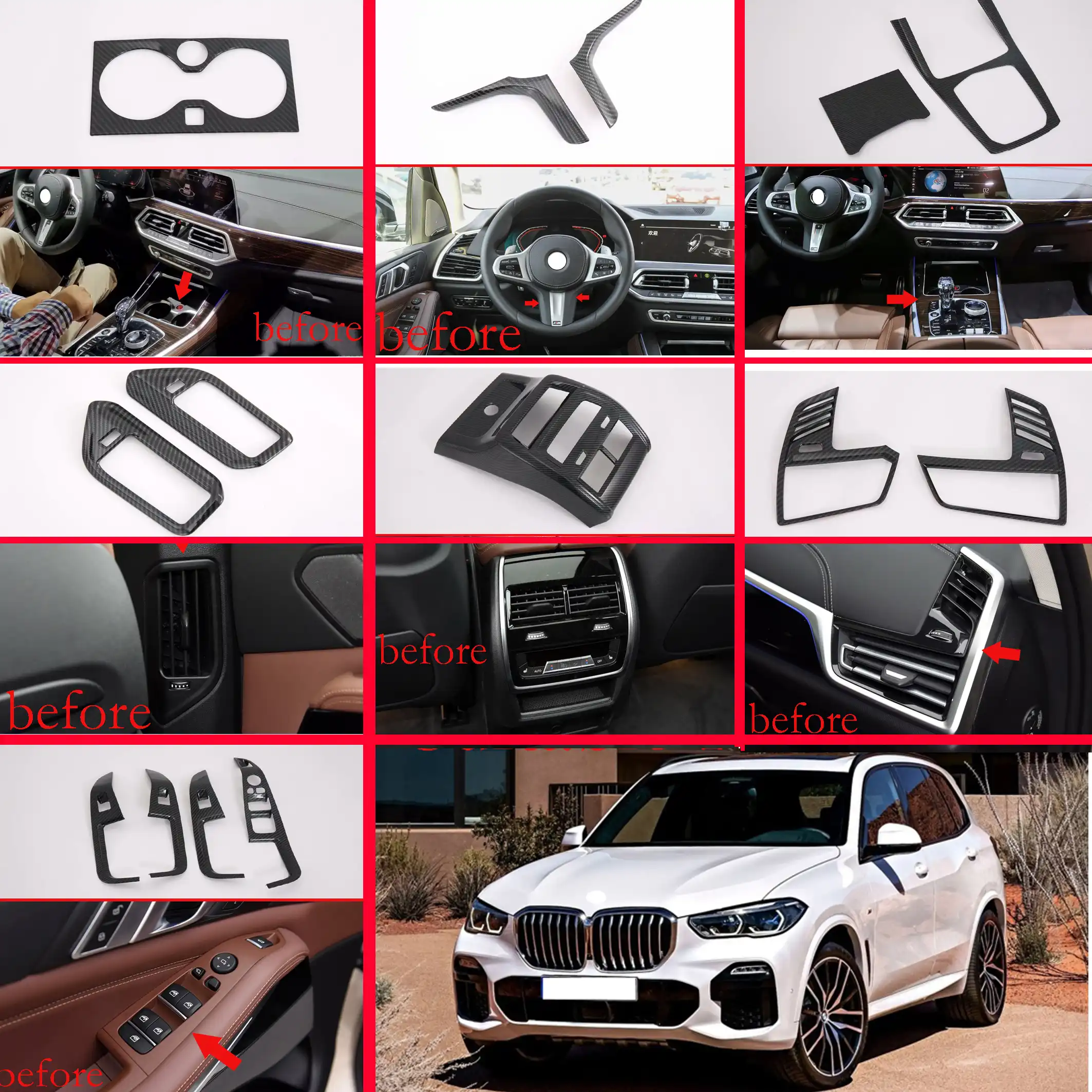 For Bmw X5 G05 2019 2020 Car Decoration Carbon Fiber Style Inside Interior Cover Trim Full Set 14pcs
