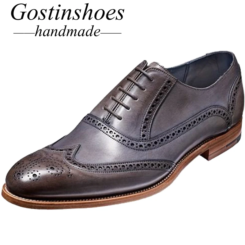GOSTINSHOES HANDMADE Men's Handmade Genuine Gray Leather Oxford Pointed Toe Brogue Wingtip Lace-UP Shoes SCZ007
GOSTINSHOES HANDMADE Men's Handmade Genuine Gray Leather Oxford Pointed Toe Brogue Wingtip Lace-UP Shoes SCZ007